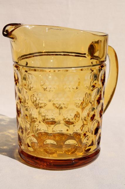 photo of vintage amber glass pitcher, thumbprint dots / optic dot coin spot pattern glass #1