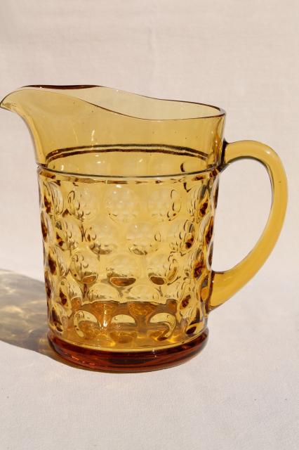 photo of vintage amber glass pitcher, thumbprint dots / optic dot coin spot pattern glass #2