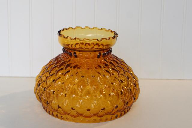 photo of vintage amber glass quilted lampshade, replacement student lamp desk light shade #1