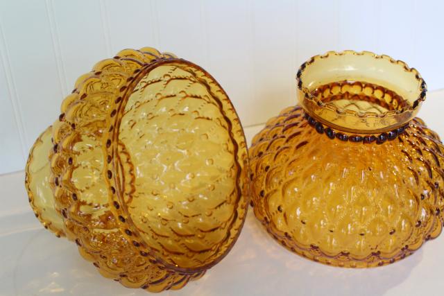 photo of vintage amber glass quilted lampshades, replacement student lamp desk light shade pair #2