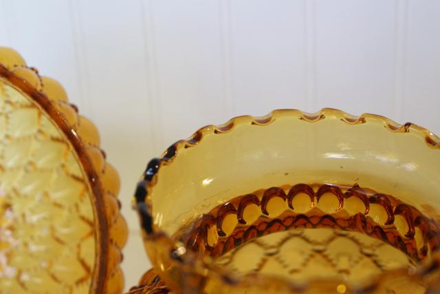 photo of vintage amber glass quilted lampshades, replacement student lamp desk light shade pair #3