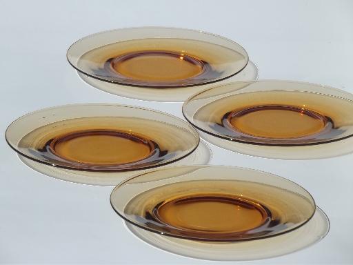 photo of vintage amber glass salad plates set, topaz colored elegant glass #1