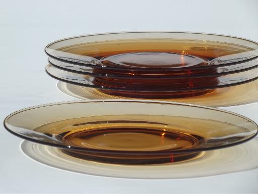 photo of vintage amber glass salad plates set, topaz colored elegant glass #2