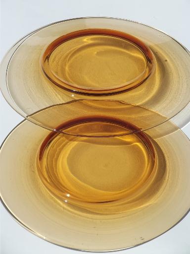 photo of vintage amber glass salad plates set, topaz colored elegant glass #4