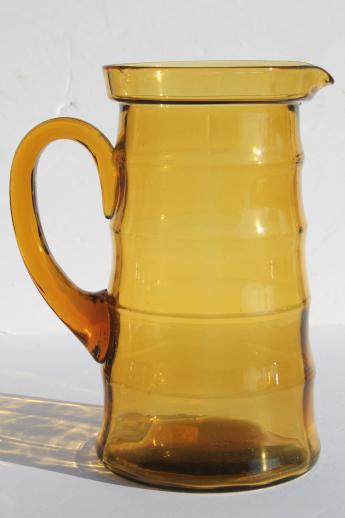 photo of vintage amber glass sangria pitcher, 'saturn' ring band pattern glas #3