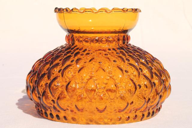 photo of vintage amber glass shade, diamond quilt quilted glass lampshade for student lamp #1