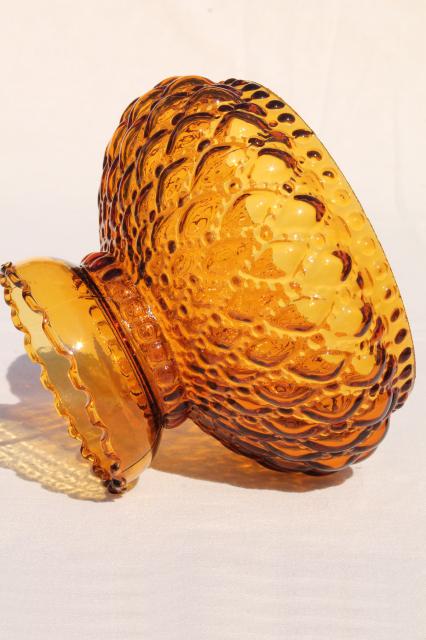 photo of vintage amber glass shade, diamond quilt quilted glass lampshade for student lamp #2