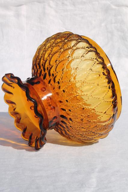 photo of vintage amber glass shade, diamond quilt quilted glass lampshade for student lamp #2
