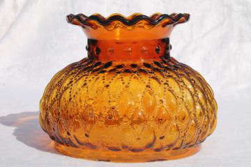 catalog photo of vintage amber glass shade, diamond quilt quilted glass lampshade for student lamp