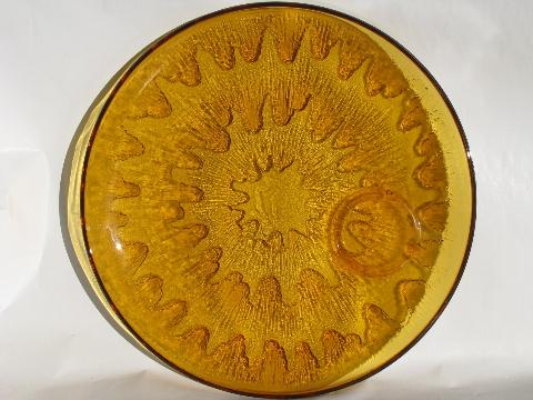 photo of vintage amber glass snack sets, round starburst plates & cups #3