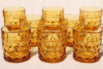 catalog photo of vintage amber glass tumblers, optic dot round thumbprint coin spot dotted drinking glasses