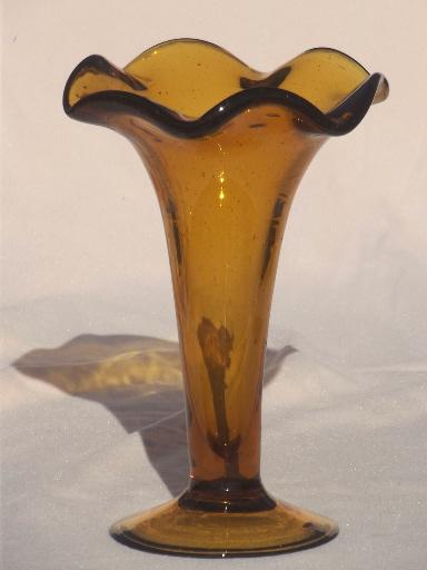 photo of vintage amber glass vase, heavy hand blown glass vase made in Mexico #1