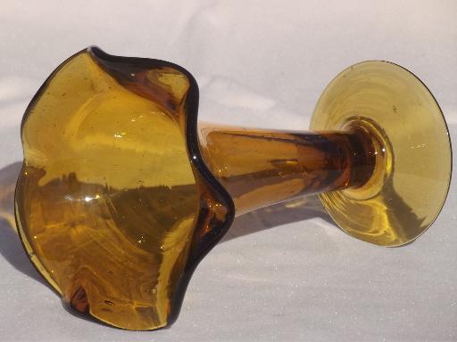 photo of vintage amber glass vase, heavy hand blown glass vase made in Mexico #2