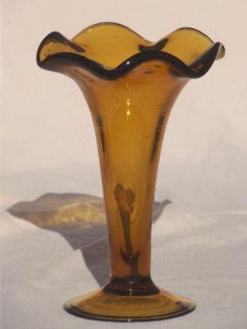 catalog photo of vintage amber glass vase, heavy hand blown glass vase made in Mexico