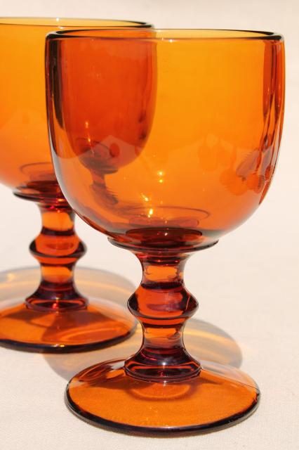 photo of vintage amber glass wine glasses / water goblets, 60s 70s retro Hoffman House stemware #2