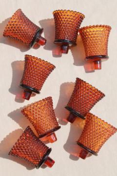 catalog photo of vintage amber hobnail candle cups, votive glasses for sconces or candle holders