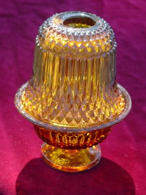 photo of vintage amber pressed glass fairy light, candle lamp #1