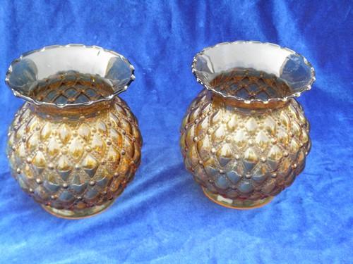 photo of vintage amber quilted diamond pattern glass replacement chimney lamp shades #1