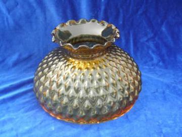 catalog photo of vintage amber quilted diamond pattern glass replacement student lamp shade