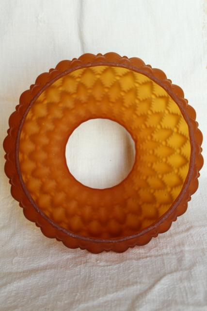 photo of vintage amber satin glass lamp shade, quilted pattern frosted glass deep gold color #6