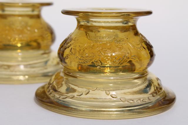 photo of vintage amber yellow depression glass, Madrid candle holders & flower bowl #4