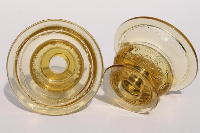 photo of vintage amber yellow depression glass, Madrid candle holders & flower bowl #5