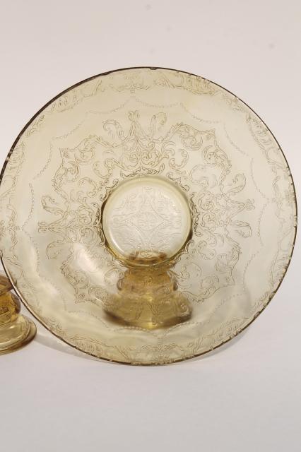 photo of vintage amber yellow depression glass, Madrid candle holders & flower bowl #8