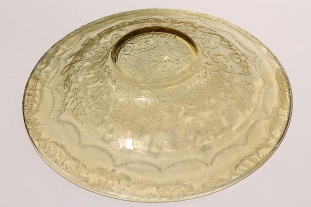 photo of vintage amber yellow depression glass, Madrid candle holders & flower bowl #10