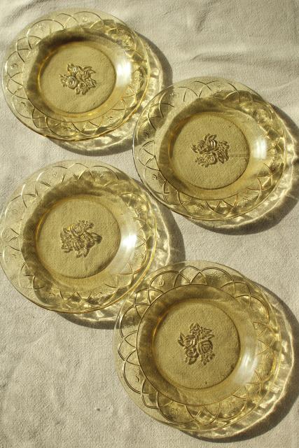 photo of vintage amber yellow depression glass, Rosemary Federal glass bread & butter or salad plates #2
