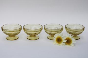 photo of vintage amber yellow depression glass sherbet dishes, Sharon cabbage rose pattern glassware