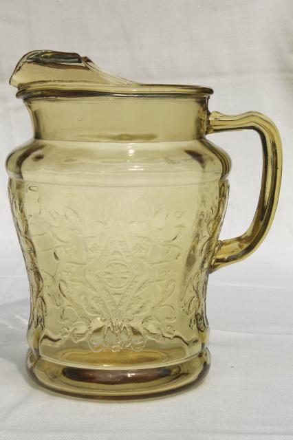 photo of vintage amber yellow glass lemonade pitcher, Madrid or Recollection depression glass #2