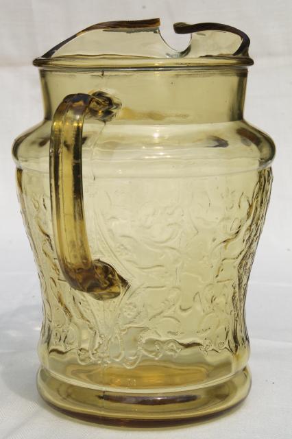photo of vintage amber yellow glass lemonade pitcher, Madrid or Recollection depression glass #3