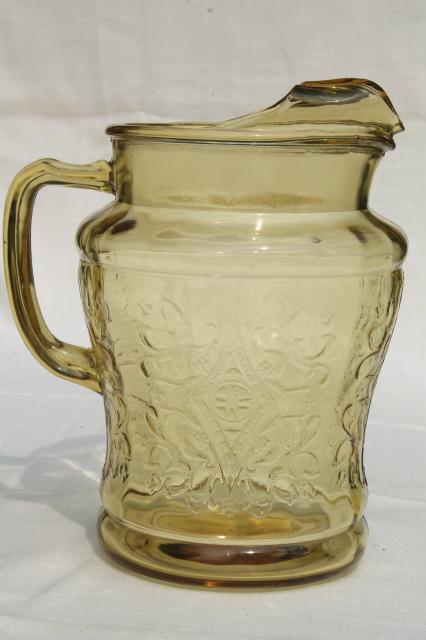 photo of vintage amber yellow glass lemonade pitcher, Madrid or Recollection depression glass #4