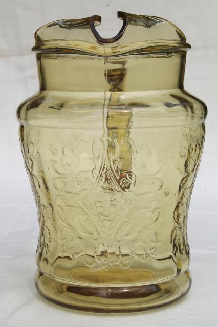 photo of vintage amber yellow glass lemonade pitcher, Madrid or Recollection depression glass #5
