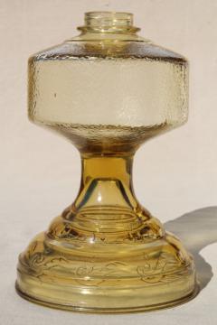 catalog photo of vintage amber yellow glass oil lamp, font base without burner for kerosene lamp