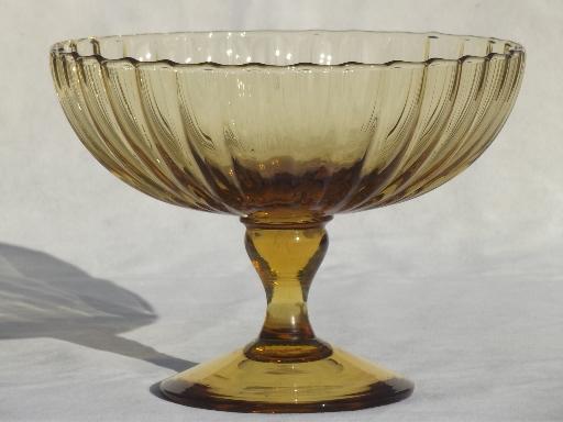 photo of vintage amber yellow hand blown glass fruit stand, pedestal bowl compote #1