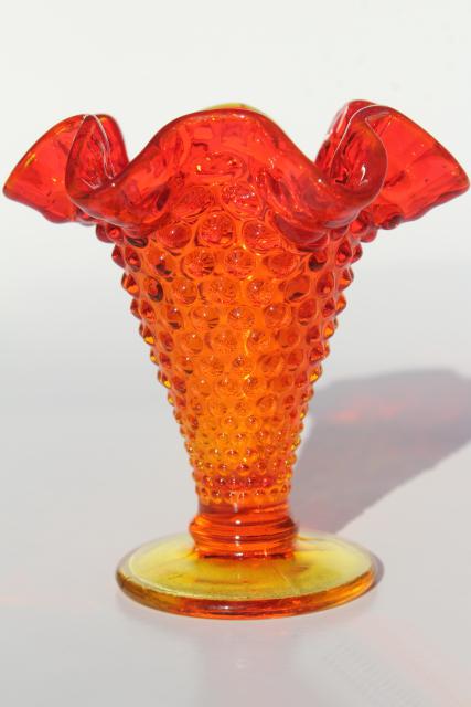 photo of vintage amberina colored glass hobnail vase, Fenton or LE Smith?  #2