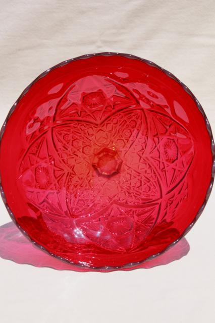 photo of vintage amberina glass compote bowl, red amber flame orange shaded glass #4