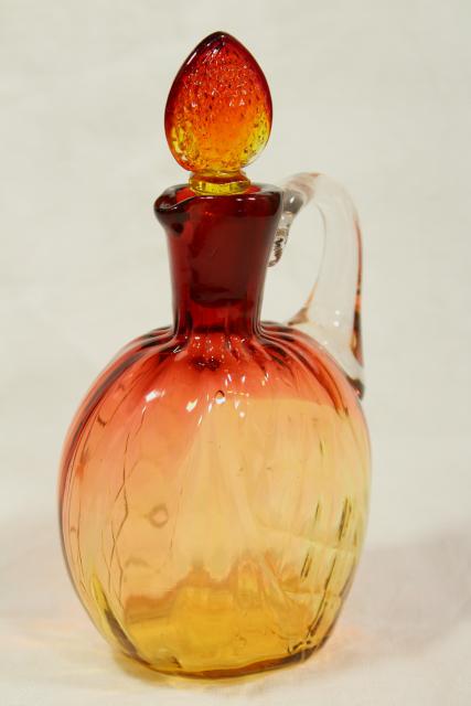 photo of vintage amberina glass cruet bottle with strawberry stopper, antique or reproduction? #1