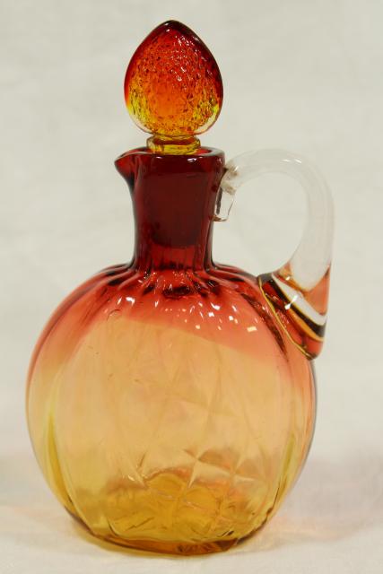 photo of vintage amberina glass cruet bottle with strawberry stopper, antique or reproduction? #2