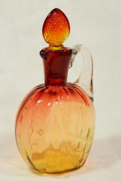 catalog photo of vintage amberina glass cruet bottle with strawberry stopper, antique or reproduction?