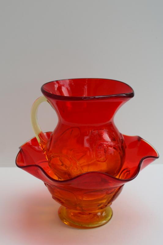 photo of vintage amberina glass pitcher & bowl, Kanawha West Virgina glass hand blown ivy vine #3