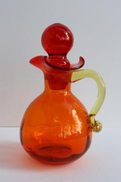 catalog photo of vintage amberina orange cruet bottle & stopper, hand blown glass pitcher