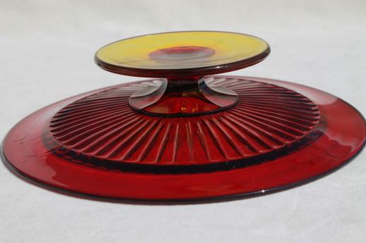 photo of vintage amberina red glass pedestal plate, mini cake stand or bonbon server dish #3