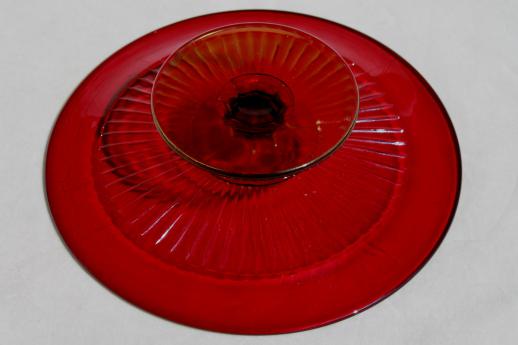 photo of vintage amberina red glass pedestal plate, mini cake stand or bonbon server dish #4