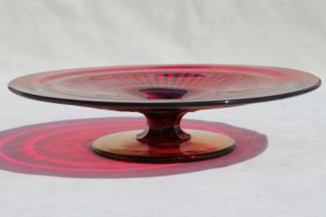 catalog photo of vintage amberina red glass pedestal plate, mini cake stand or bonbon server dish