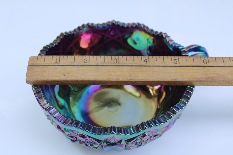 photo of vintage amethyst carnival glass candy dish, small bowl nappy w/ handle  #6