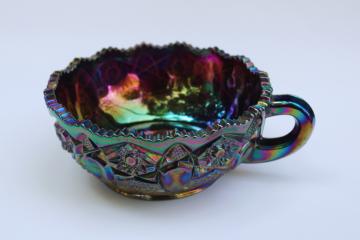 vintage amethyst carnival glass candy dish, small bowl nappy w/ handle 