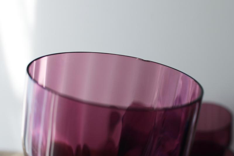 photo of vintage amethyst glass iced tea tumblers or wine glasses, grape purple w/ crystal foot #3