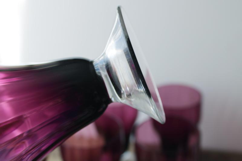photo of vintage amethyst glass iced tea tumblers or wine glasses, grape purple w/ crystal foot #4